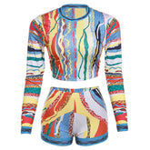 Collection Digital Printing Casual Long Sleeved Top Sheath Shorts Sets